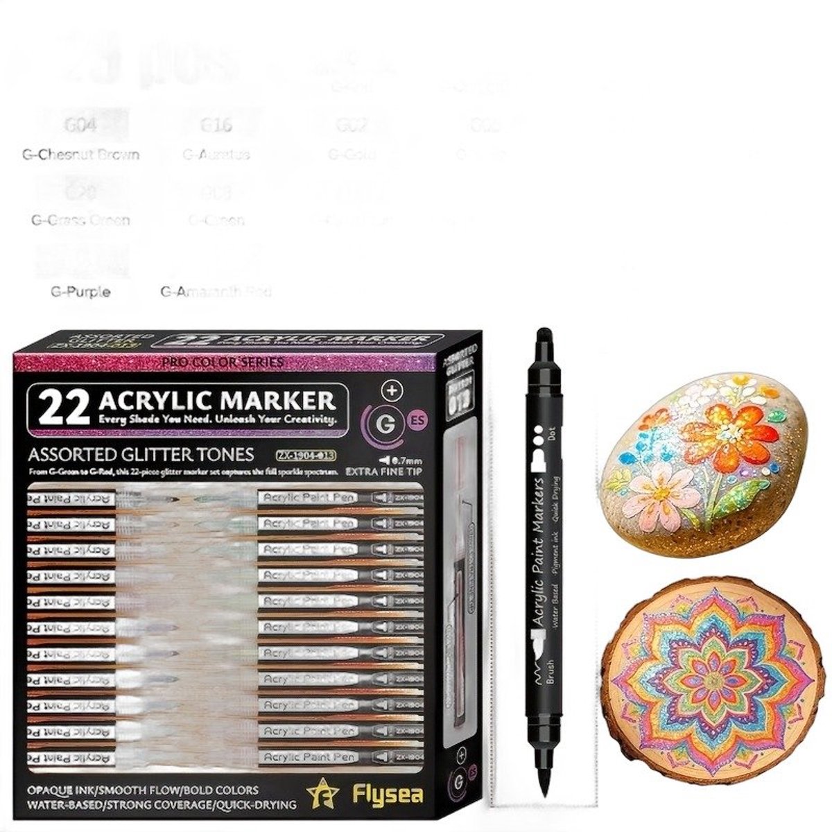 Currero Aquamarkers - Twinmarkers - Brushpennen - Stiften - Markeerstiften Op Waterbasis - Dual Tip - Tekenen En Kleuren - Set Van 23 Stuks, Glitter