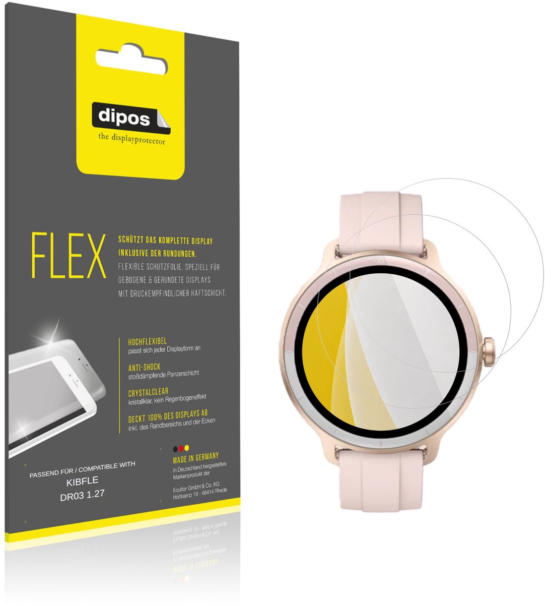 dipos – 2x Beschermfolie geschikt voor KIBFLE DR03 1.27 | 3D Full Cover Screenprotector | 100% Passend