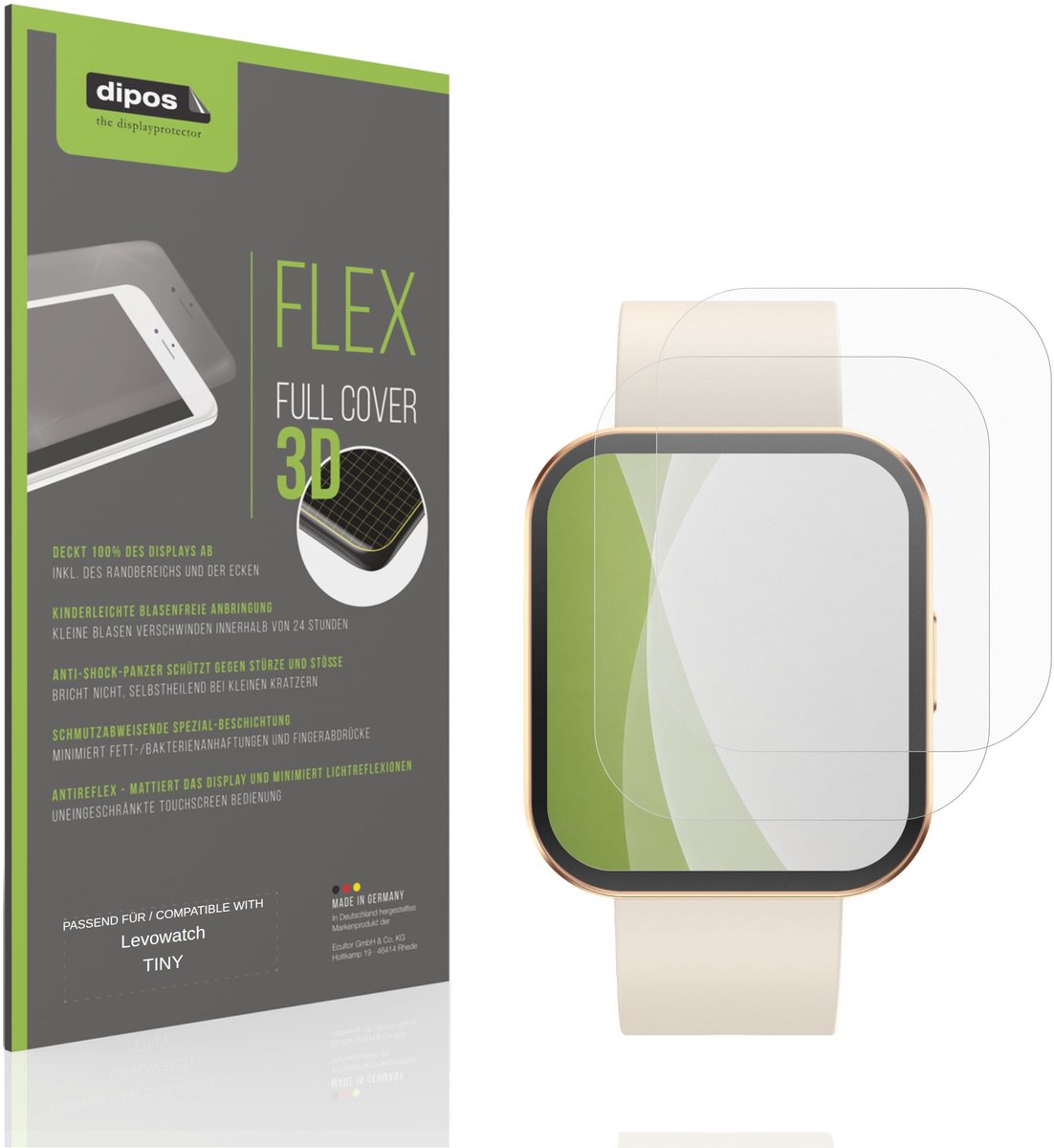 dipos FLEX – 2x Matte Screenprotector geschikt voor Levowatch TINY | Volledige Schermbescherming | Case-Friendly