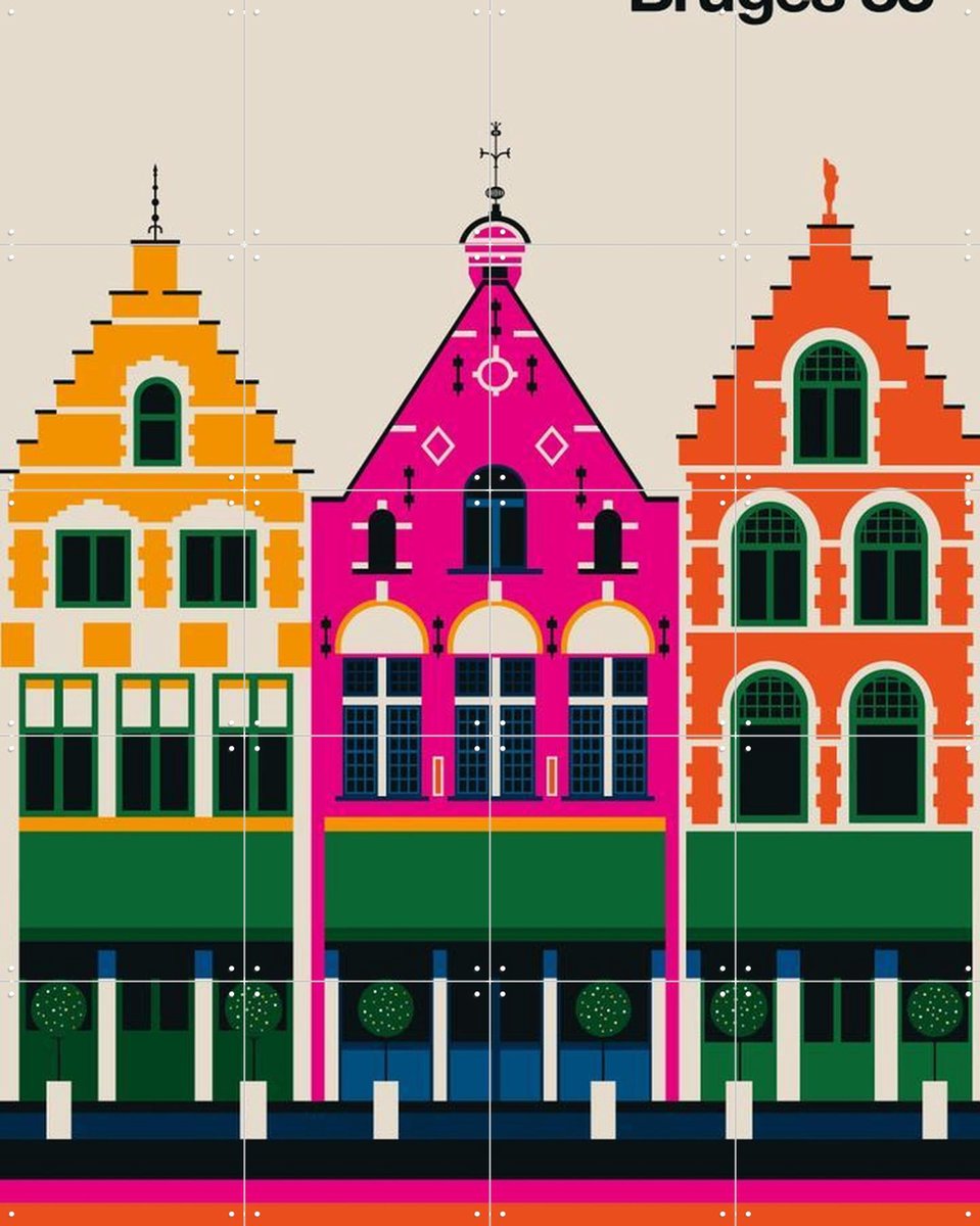 IXXI Bruges 83, Bo Lundberg - 80 x 100 cm - Gratis ophangtool - Grote wanddecoratie en posters - Illustraties, Kleurrijk, Geometrische Kunst, Pop art
