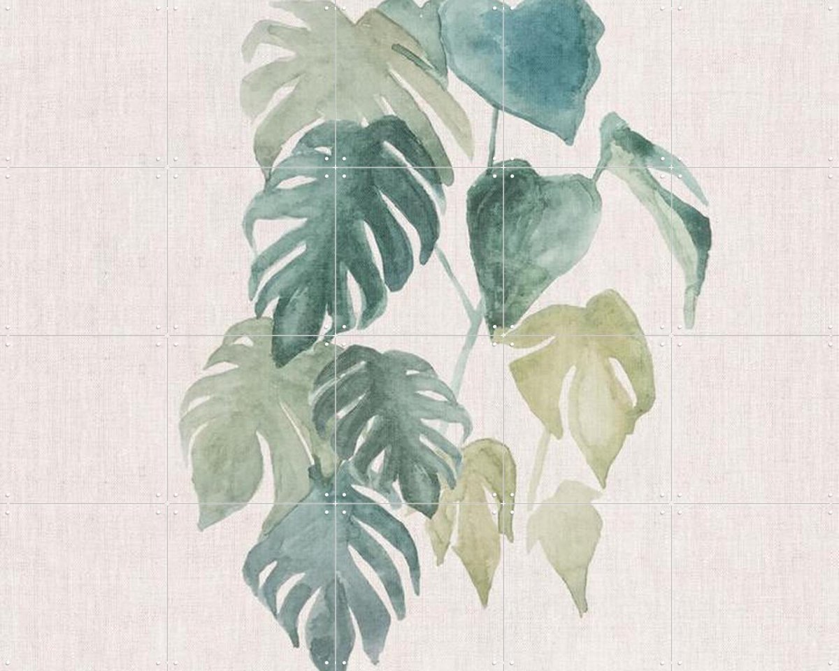 IXXI Tropical jungle watercolour palm leaves II, Bloomery Decor - 100 x 80 cm - Gratis ophangtool - Grote wanddecoratie en posters - Illustraties