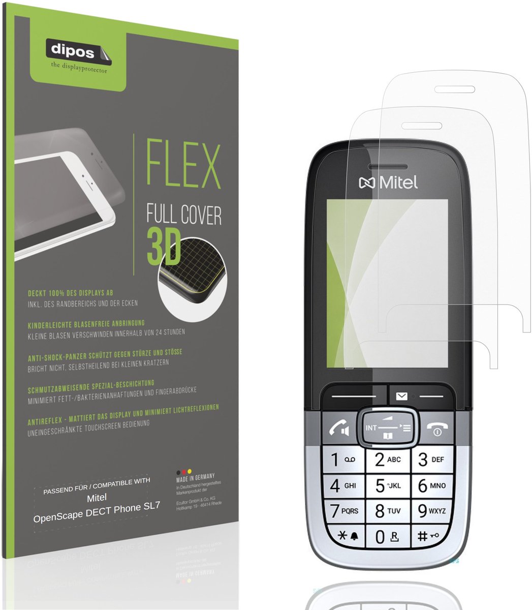 dipos FLEX – 2x Matte Screenprotector geschikt voor Mitel OpenScape DECT Phone SL7 | Volledige Schermbescherming | Case-Friendly