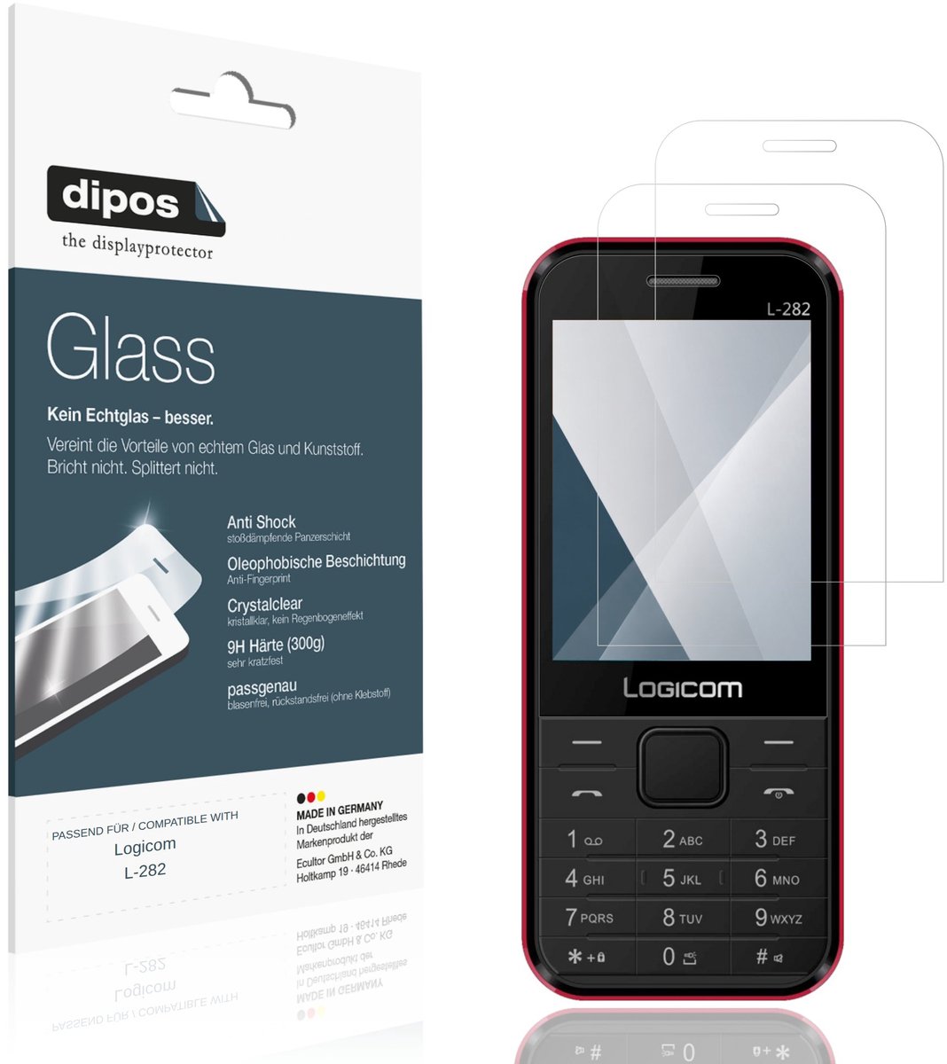 dipos – 2x Pantserfolie geschikt voor Logicom L-282 | 9H Screenprotector
