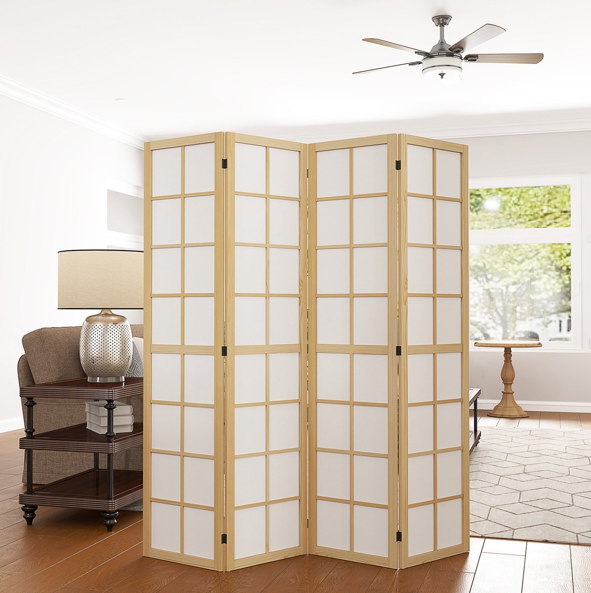 MODFU - Kamerscherm - 4-Delig - Vouwbaar - Naturel Hout - 160 X 170 Cm