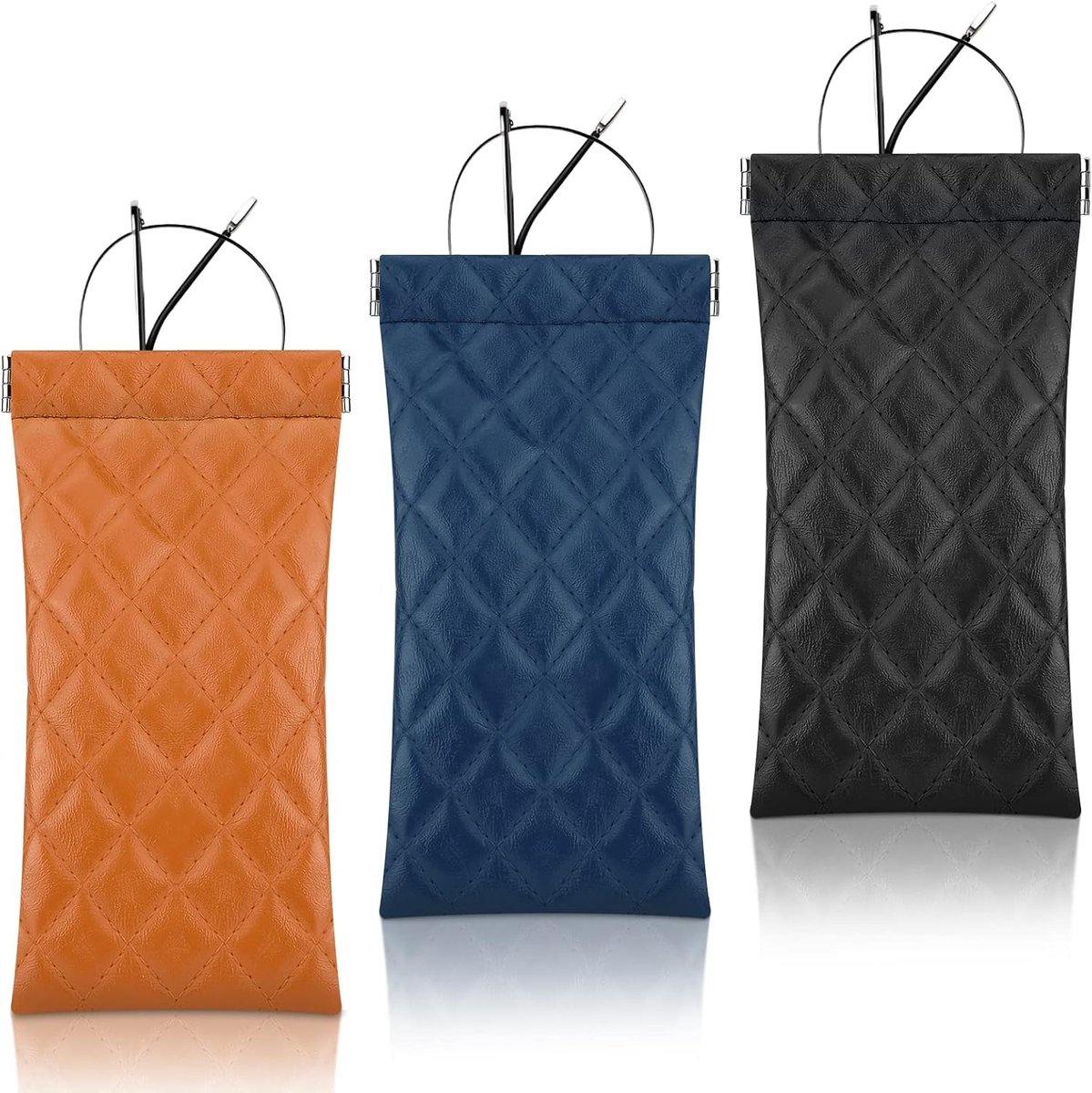 Leren Zachte Zonnebril Etui Set van 3, Draagbare Reisetui met Squeeze Top, Dunne PU Zonnebril Tas voor Mannen en Vrouwen