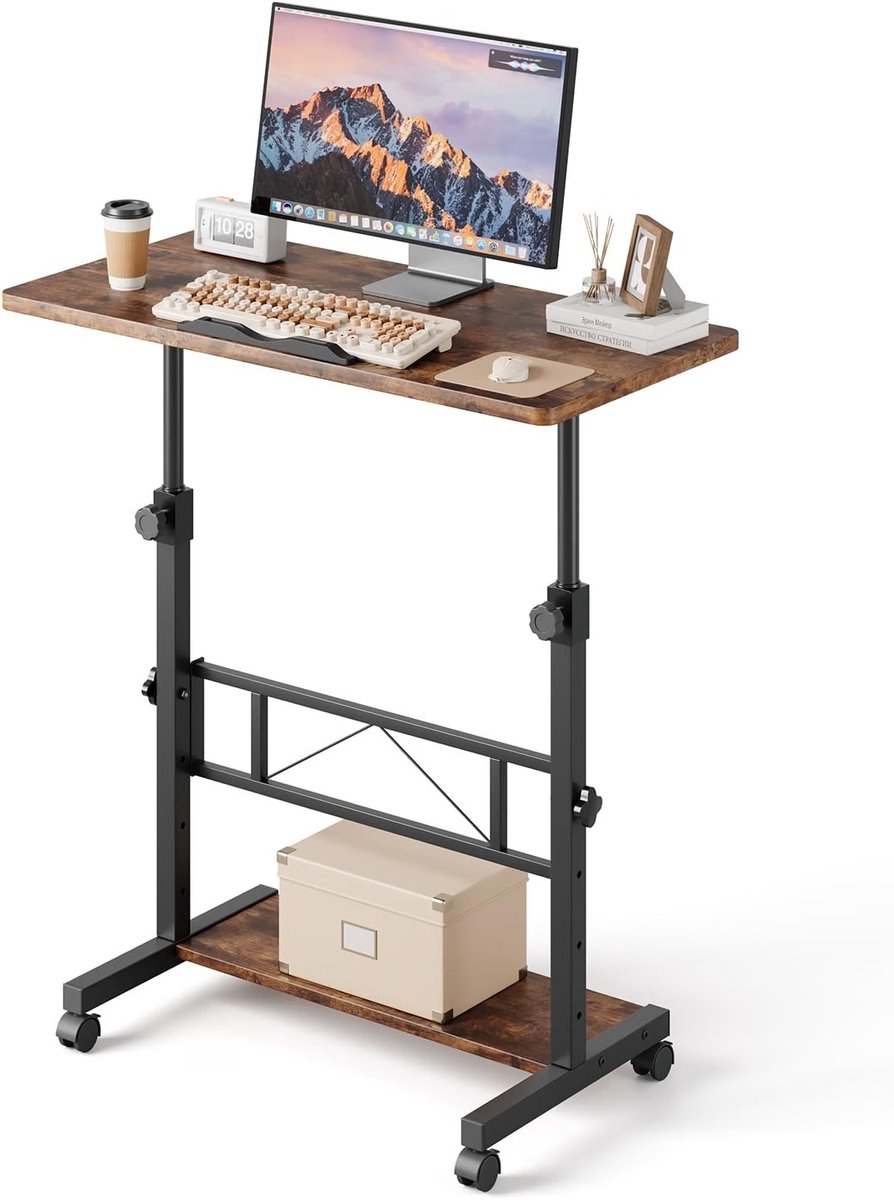CINK & Co Zit-stabureau op wielen - In hoogte verstelbaar van 65,5 tot 98 cm - Kantelbaar werkblad van 80 x 40 cm - Bruin en zwart