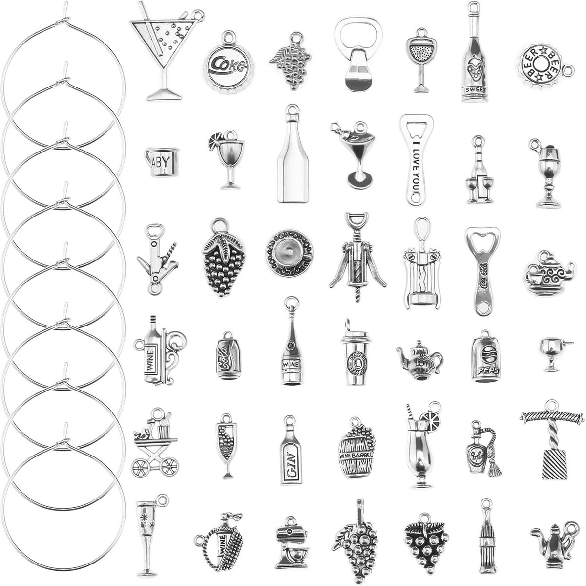 42 Stuks Wijn Glazen Hangers en Ringen voor Feestelijke Decoraties, Kerst en Thanksgiving, 25mm Metaal zonder Edelsteen