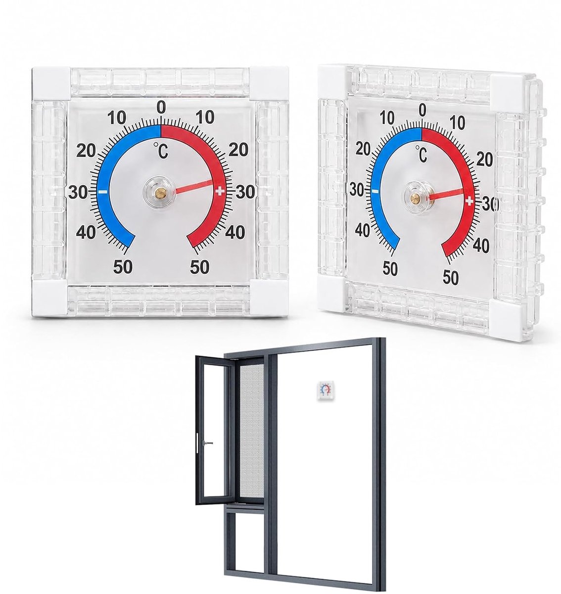Raamthermometer - Transparant - Analoge Buitenthermometer met Zelfklevende Achterkant - Voor Binnen en Buiten