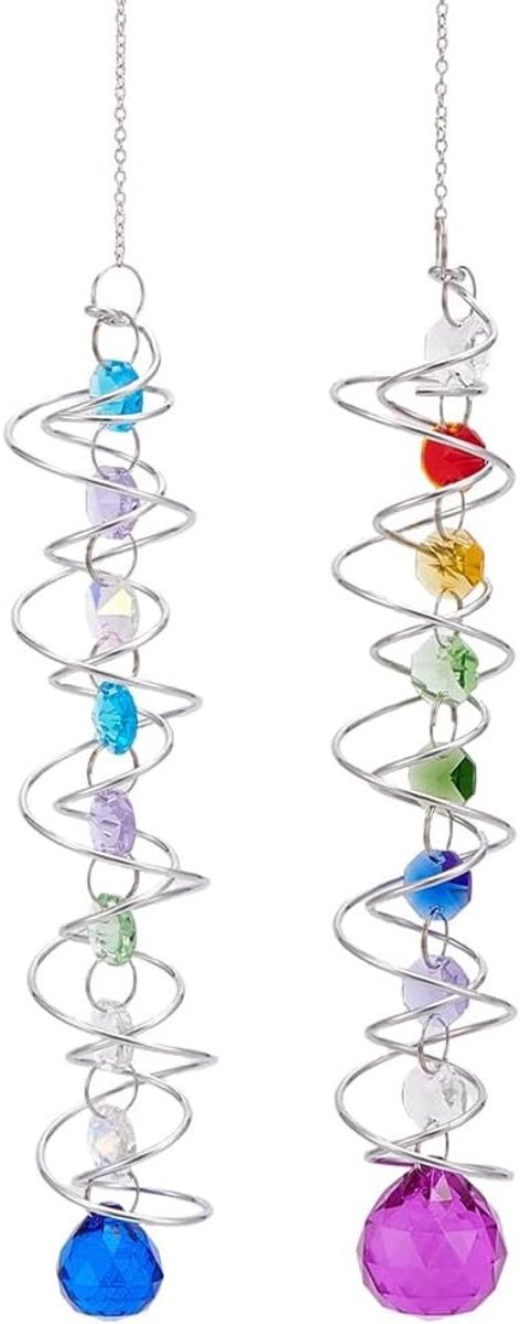 2 Stijlen Spiraalvormige Staart Wind Spinner Suncatcher met Paars en Blauw Kristal voor Ramen en Tuin Decoratie, 42,5 cm, Perfect voor Buiten en Binnengebruik