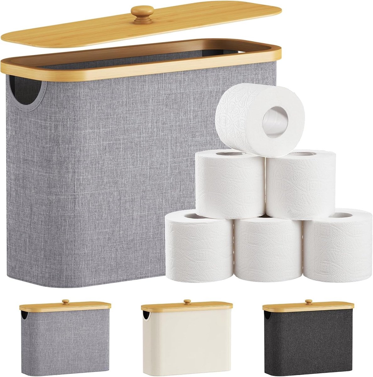 Toiletpapieropbergmand met deksel - Grijze 23 liter opslagoplossing voor badkamer en toilet