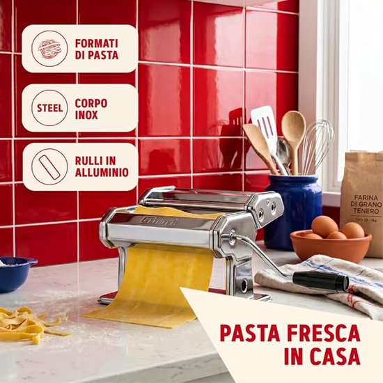 Pastamachine - 9 Instelbare Deegdiktes - 15 cm Aluminium Walsen - RVS Behuizing - Handmatige Pastamaker - Pasta Maker voor Verse Pasta - Keuken — afbeelding 3