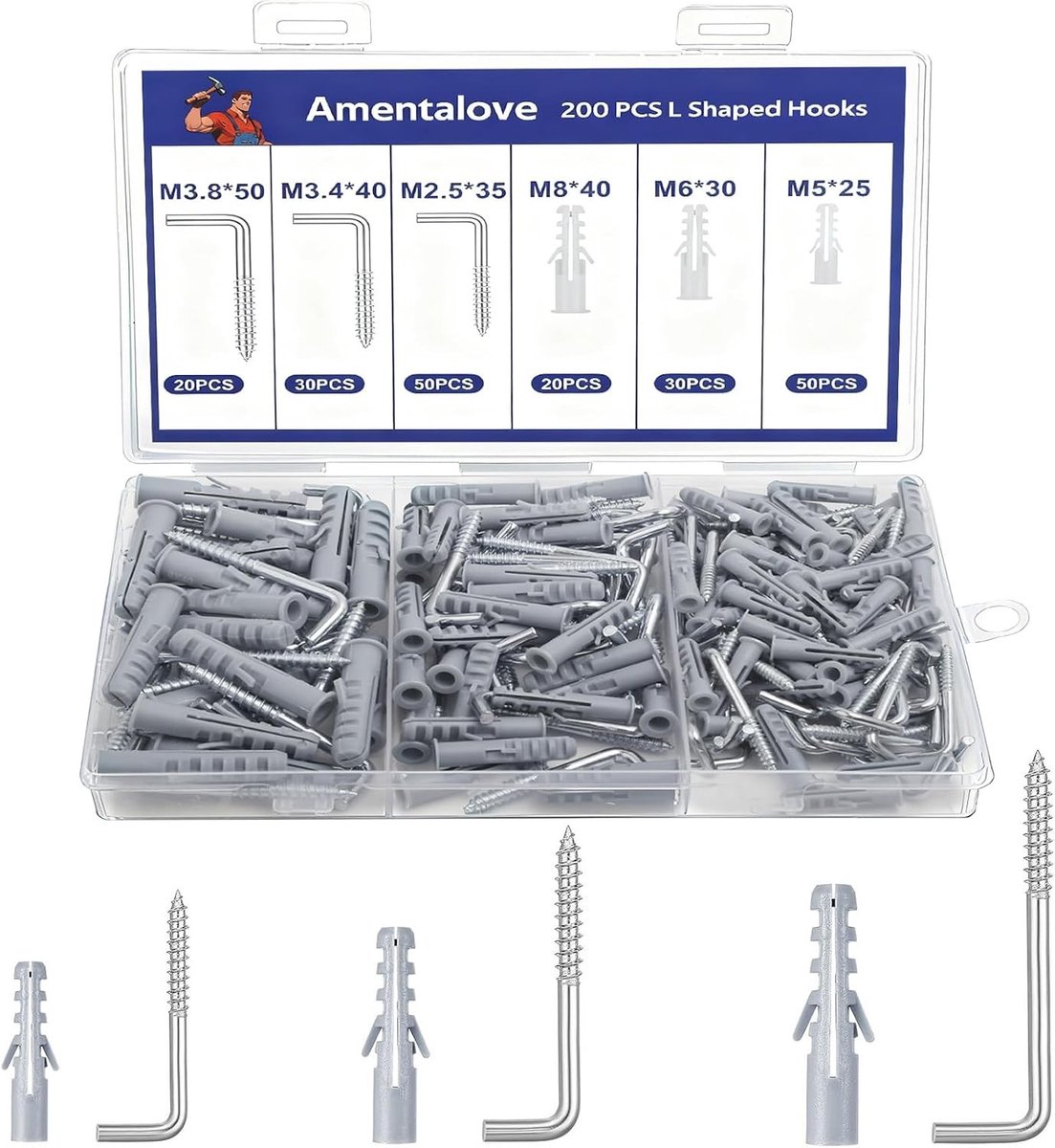 Schroefhaken L-vorm - Wit - 200 stuks - Hoogwaardig Zink met Anti-Roest Coating - Voor Thuis en Kantoor