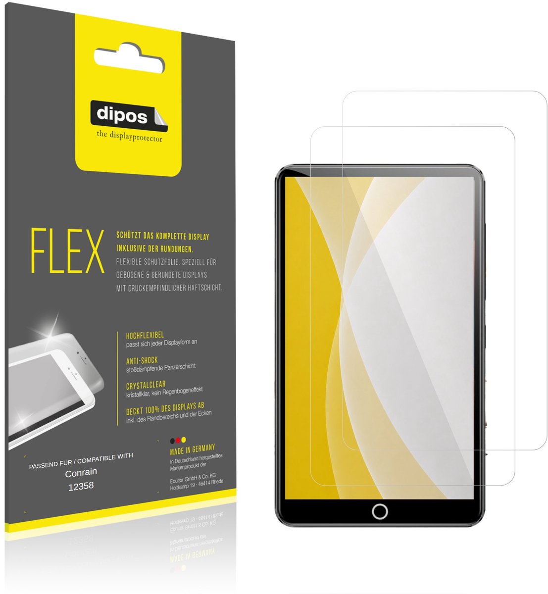 dipos – 2x Beschermfolie geschikt voor Conrain 12358 | 3D Full Cover Screenprotector | 100% Passend
