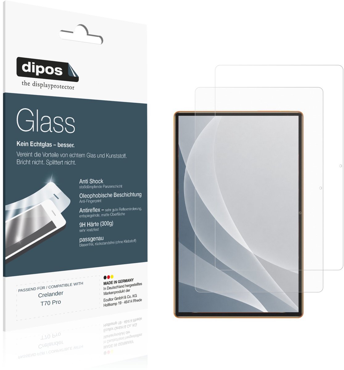 dipos – 2x Matte Pantserfolie geschikt voor Crelander T70 Pro | 9H Screenprotector