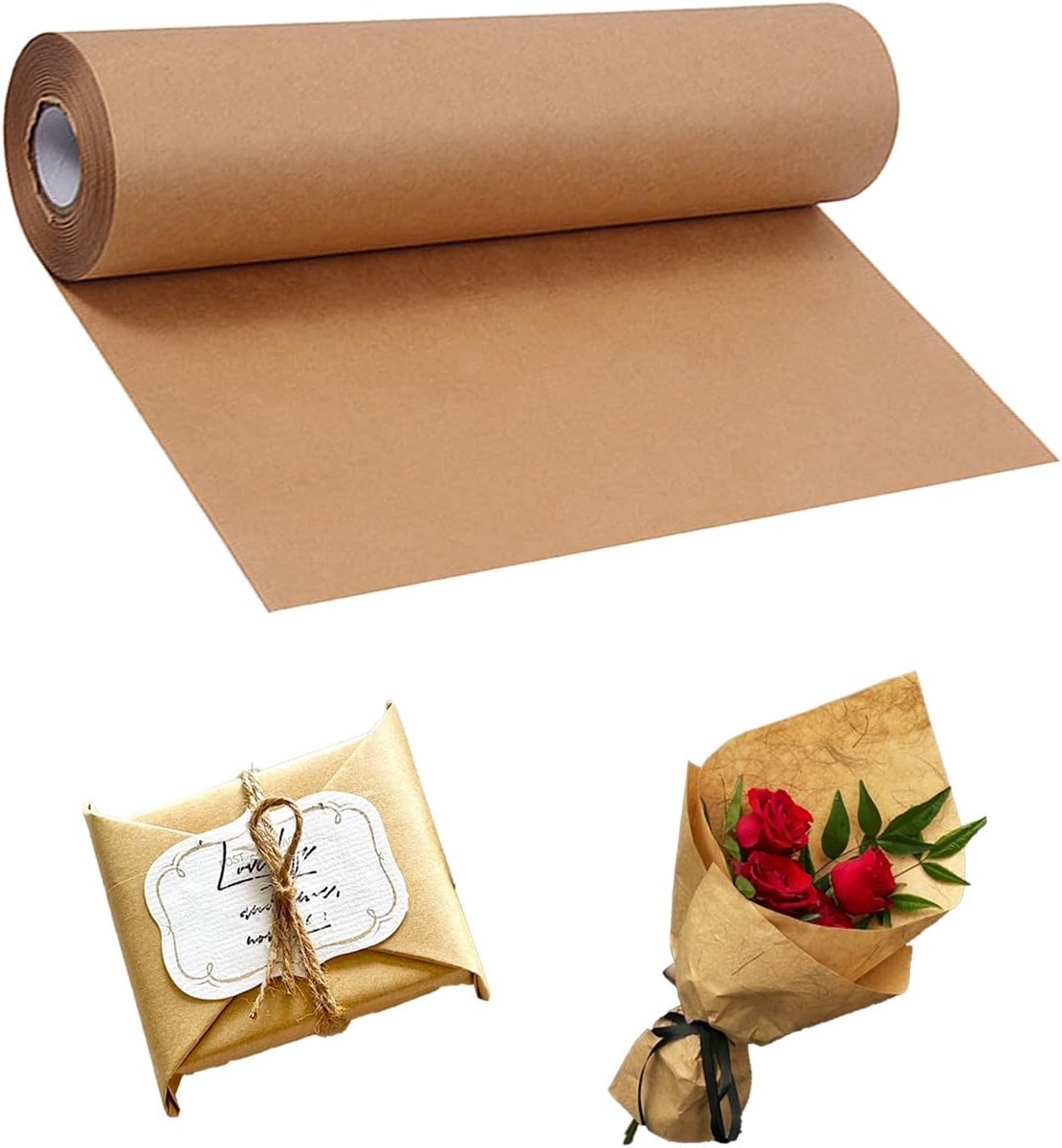 Kraftpapier, cadeauverpakkingen, natuurlijk gerecycled papier, ambachten, verjaardags- en kerstcadeauverpakkingen (bruin, 30 cm * 5 m)