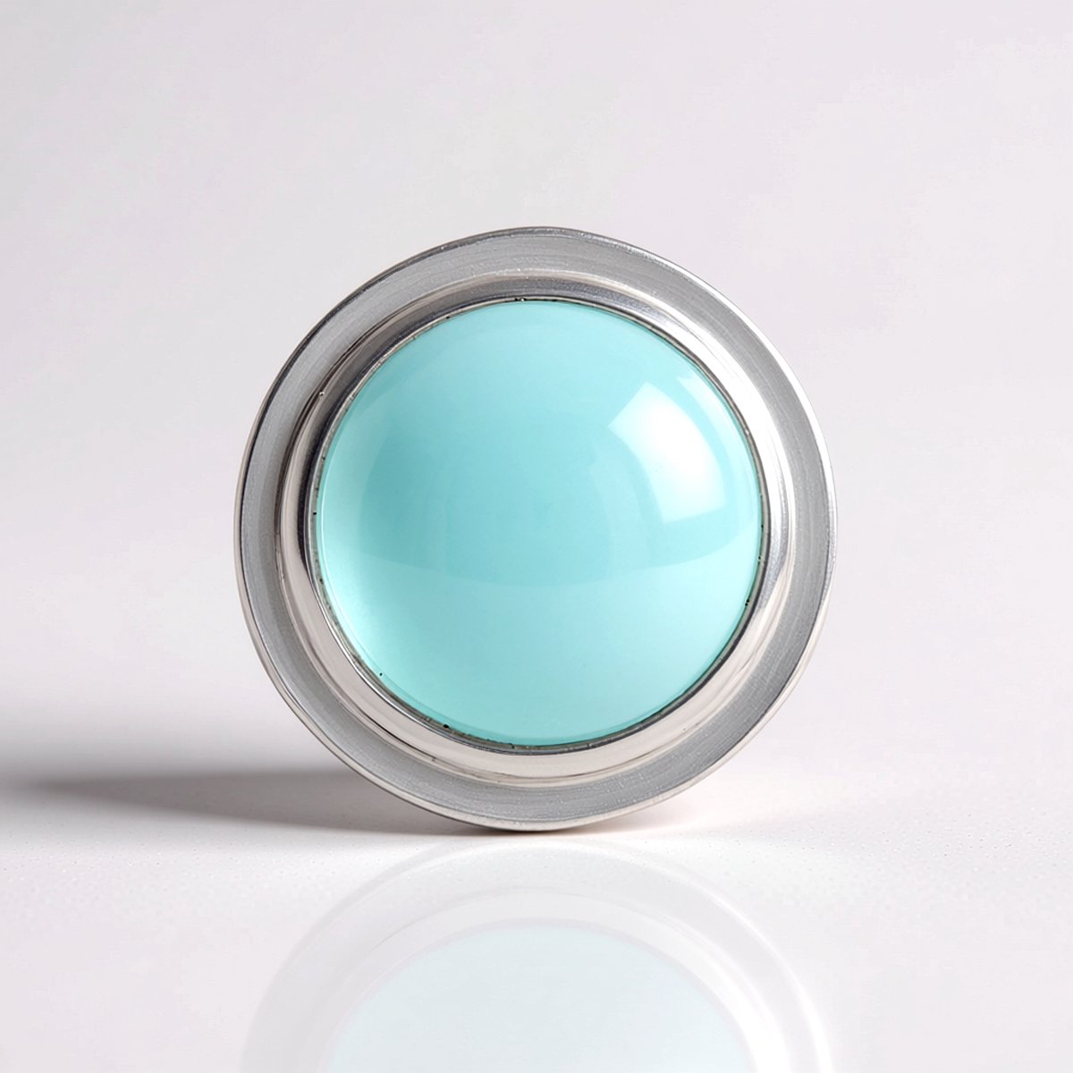 Cavill - Zilveren Hanger Platina-geplateerd 925 Sterling Zilver - Aqua Chalcedoon 7,238 ct - Ronde Cabochon - MONOSONO COLLECTION Edelsteen Sieraad