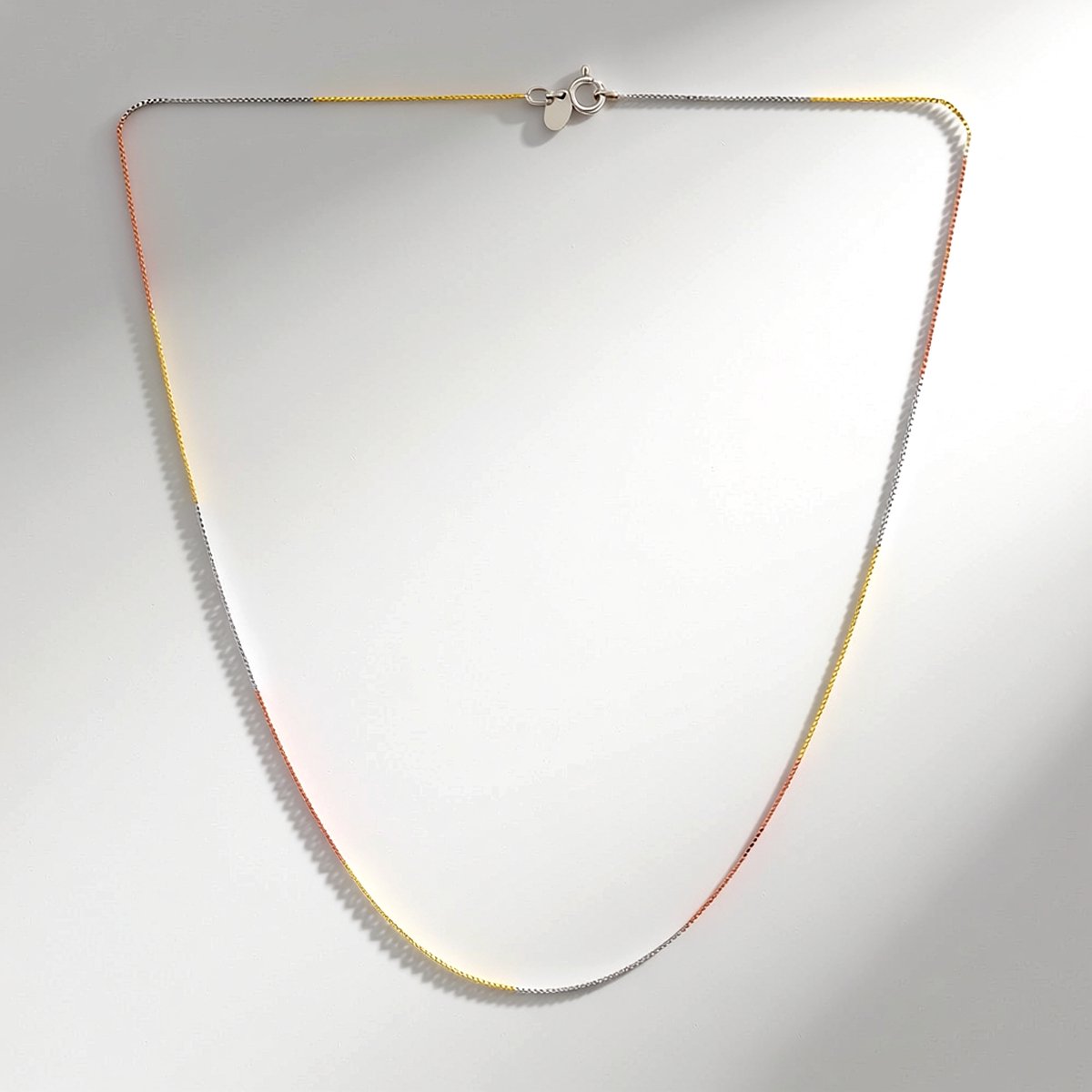 Cavill - Driekleurige Zilveren Halsketting 925 Sterlingzilver - Rhodium Gecoat - 40 cm - Elegant en Tijdloos Dames Sieraad