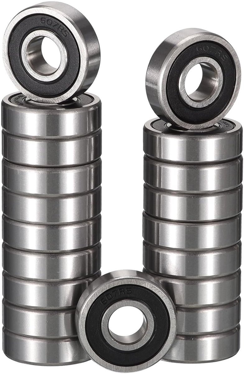 Set van 20 607-2RS kogellagers afgedicht 7 x 19 x 6 mm voorgesmeerd/chroomstaal/rubber dubbele afdichting, 607RS - ShopVlot