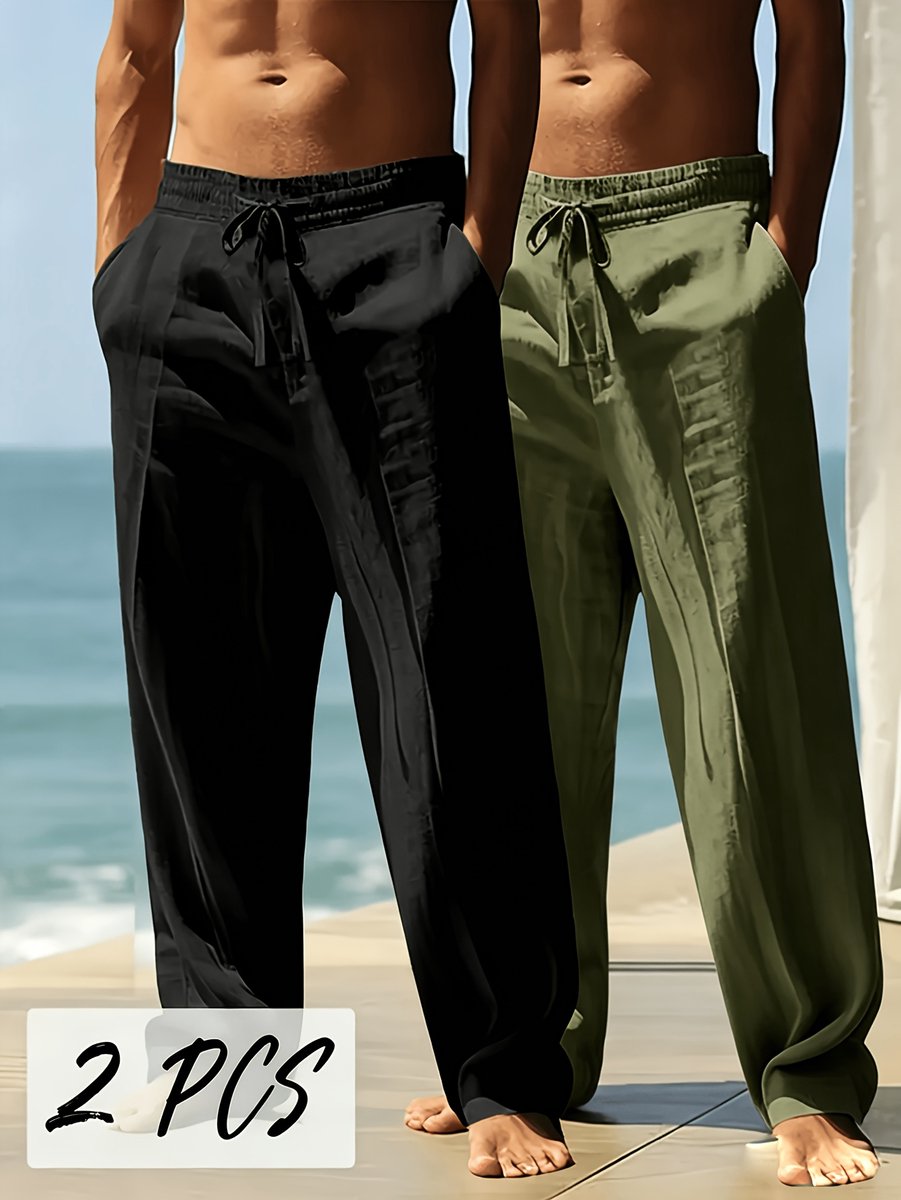 Currero Linnen Broek Heren Zomerbroek Volwassenen Lange Broek Pantalon Strandbroek Zomer Ibiza Stijl + Kaki Grijs