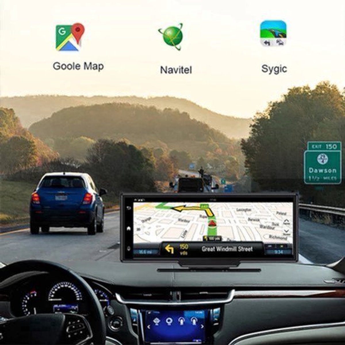 Dashcam voor Auto - 10.26” Touchscreen Dashcam - 4 Camera’s - 4G Android 8.1 - 360° Panorama - GPS & ADAS - Parkeermodus - Zwart