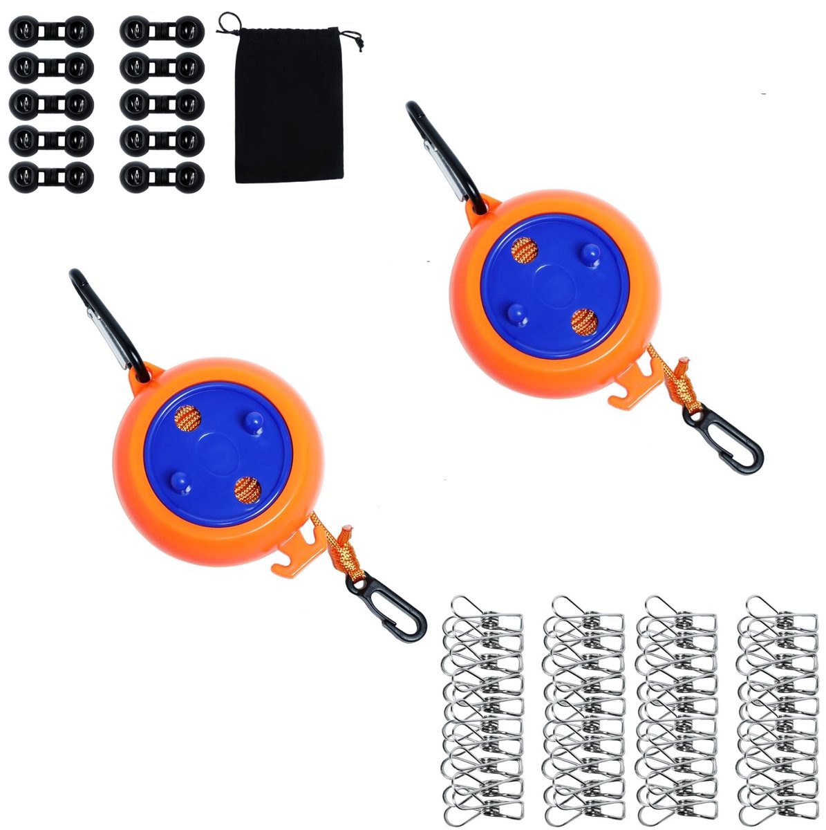 Set van 2 stuks - Uitschuifbare waslijn voor kamperen - Verstelbare reiswaslijn - Draagbare waslijn - Opvouwbare waslijn zonder boren - 10 m campingwaslijn - Geschikt voor binnen/buiten, kamperen, reizen en terras (oranje)