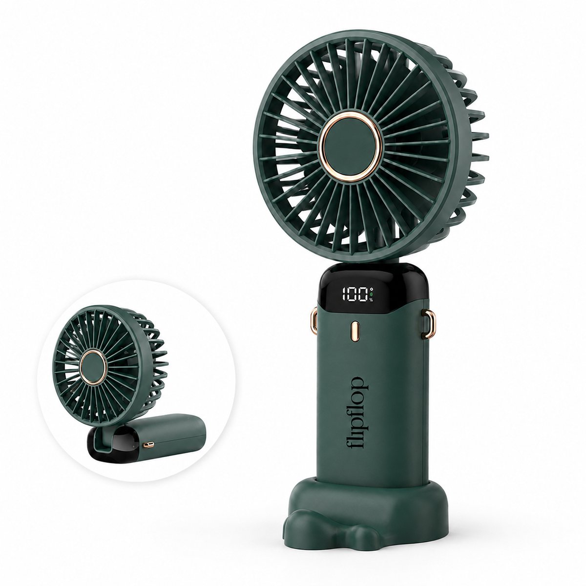 Handventilator met LED Display - Groen - Draagbare Ventilator - Airco Verkoeling 5 standen USB Oplaadbaar - Tafelventilator Draadloos - Mini Fan - 5 Standen - Zomer - Waaier voor festival - Draagbaar Hand Ventilator