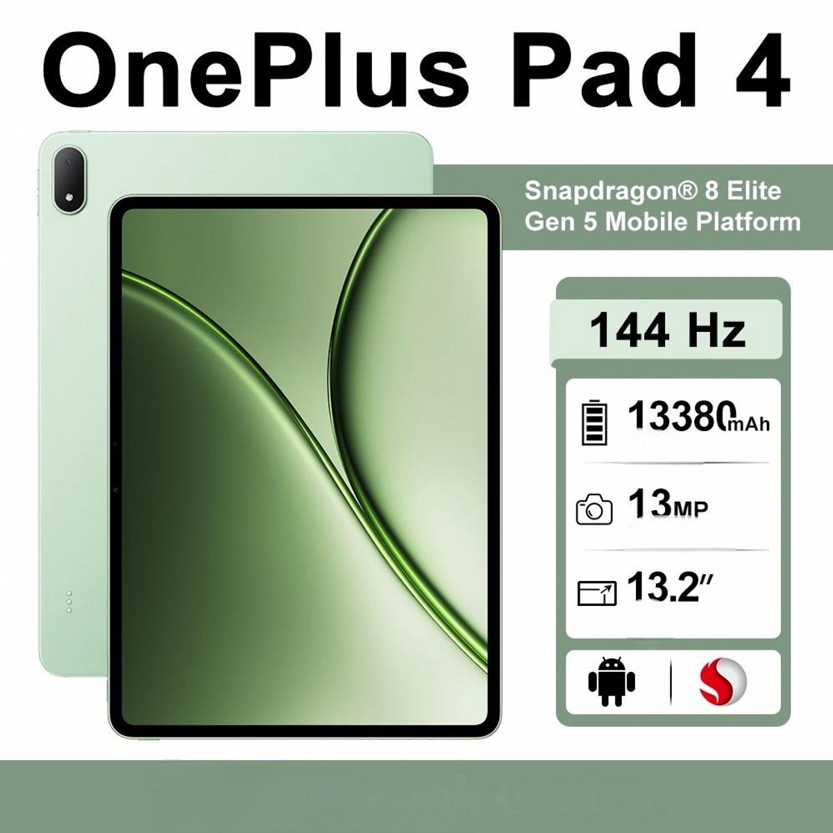 OnePlus Pad 4 - 13,2" WiFi - 12GB + 512GB WiFi - Groen - 13380 mAh