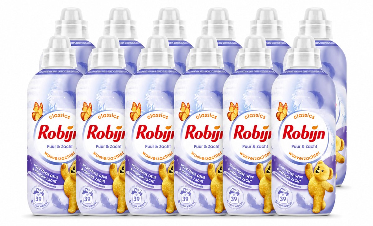 12 x Robijn – Wasverzachter – Puur & Zacht – 780 ml - Voordeelverpakking - 12 stuks