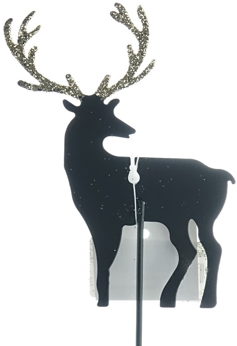 Scheulen kerststeker hert zwart met goudkleurig gewei 10 cm