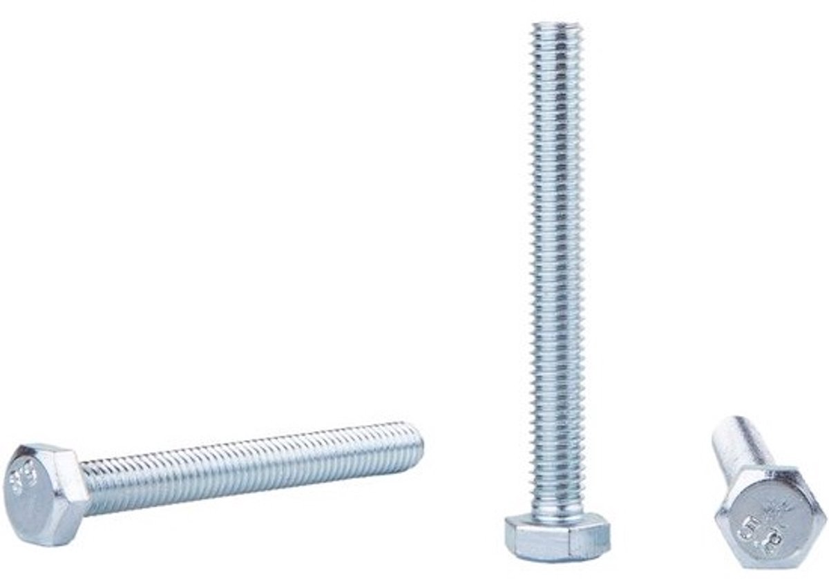 60x Volledig Schroefdraad Zeskantschroeven M6 x 50 mm Verzinkt Staal DIN 933