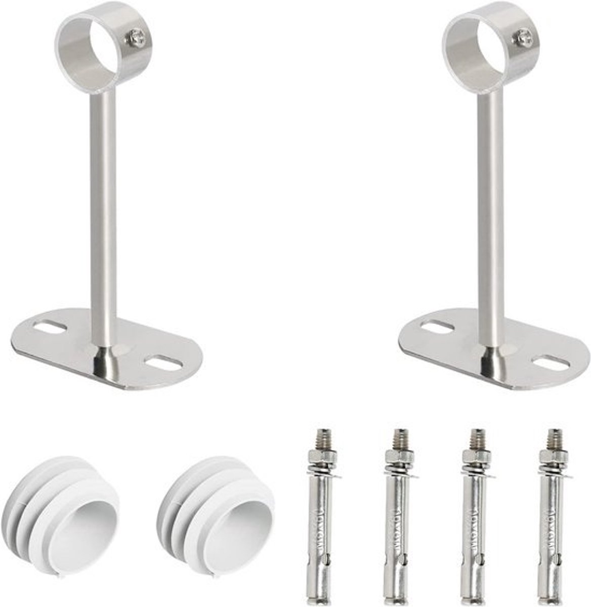 2x Kledingroede Beugel RVS 25mm Binnen Diameter Wand- of Plafondmontage Garderobestanghouder