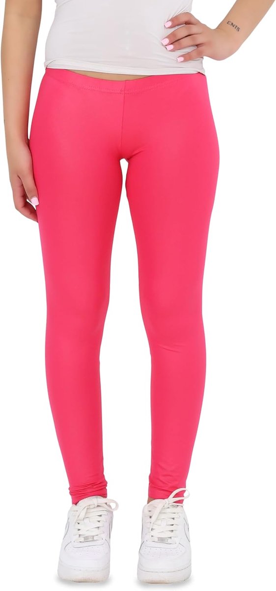 dameslegging in mat of glans-look, ademende zachte lange broek LG08, eenheidsmaat (XS-M), Roze glanzende look, 34 NL/38 NL