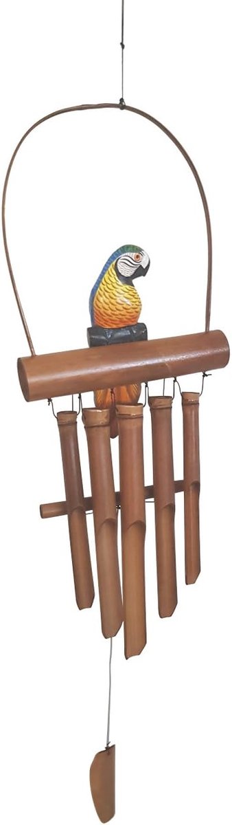 circa 90 cm windspel papegaai vogel vogels handwerk klankspel bamboebuis fair trade