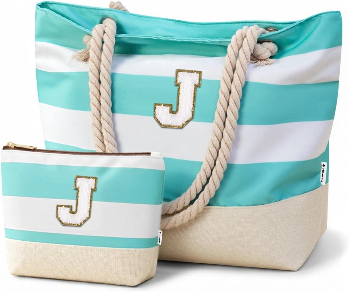 Initial strandtas voor vrouwen, waterbestendige opvouwbare reisstrandtasset, verjaardagscadeaus voor vrouwen moeder