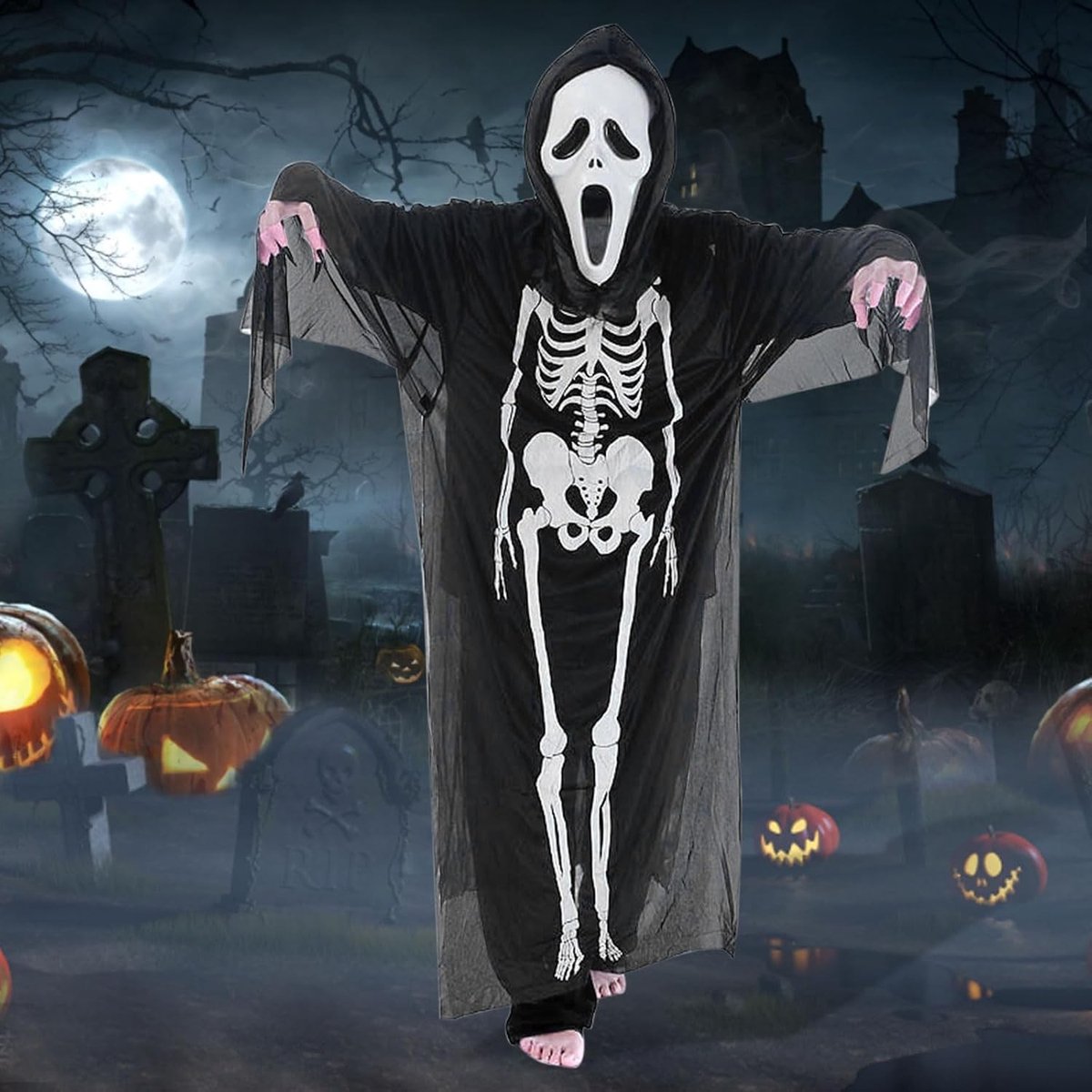Engelachtig Skelet Kostuum 90 cm voor Kinderen - Griezelige Zombie Outfit voor Halloween, Carnavalsfeest en Cosplay Evenementen