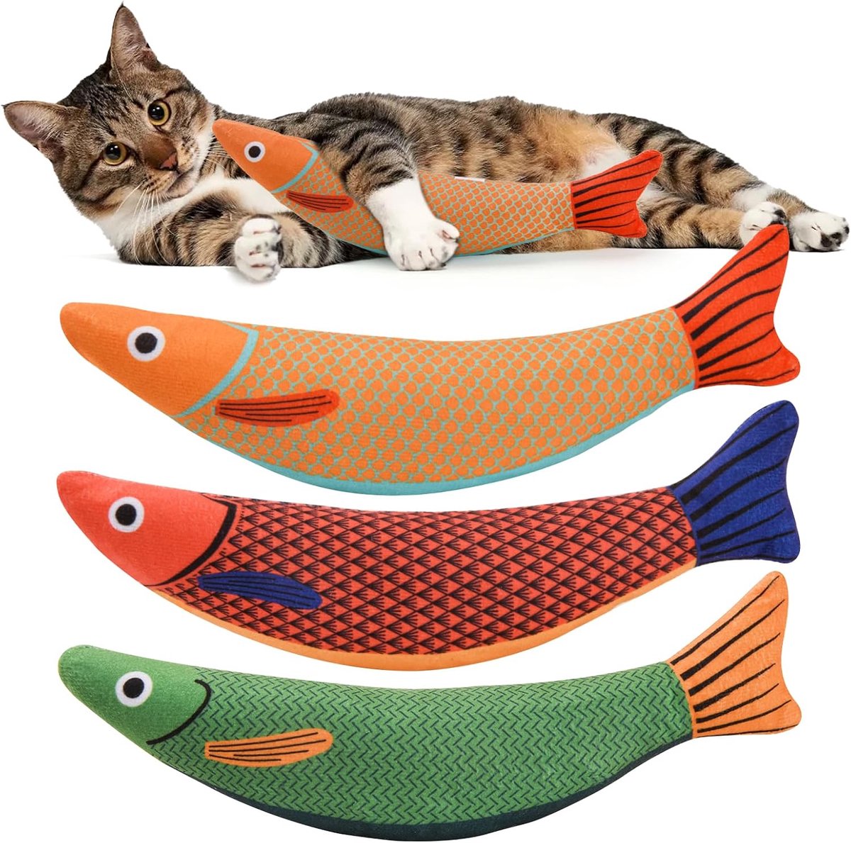 Speeltjes, visvormige kattenkruid-speeltjes voor katten, knisperende kattenknuffels, zachte pluche speeltjes voor interactie met binnenkatten en kittens