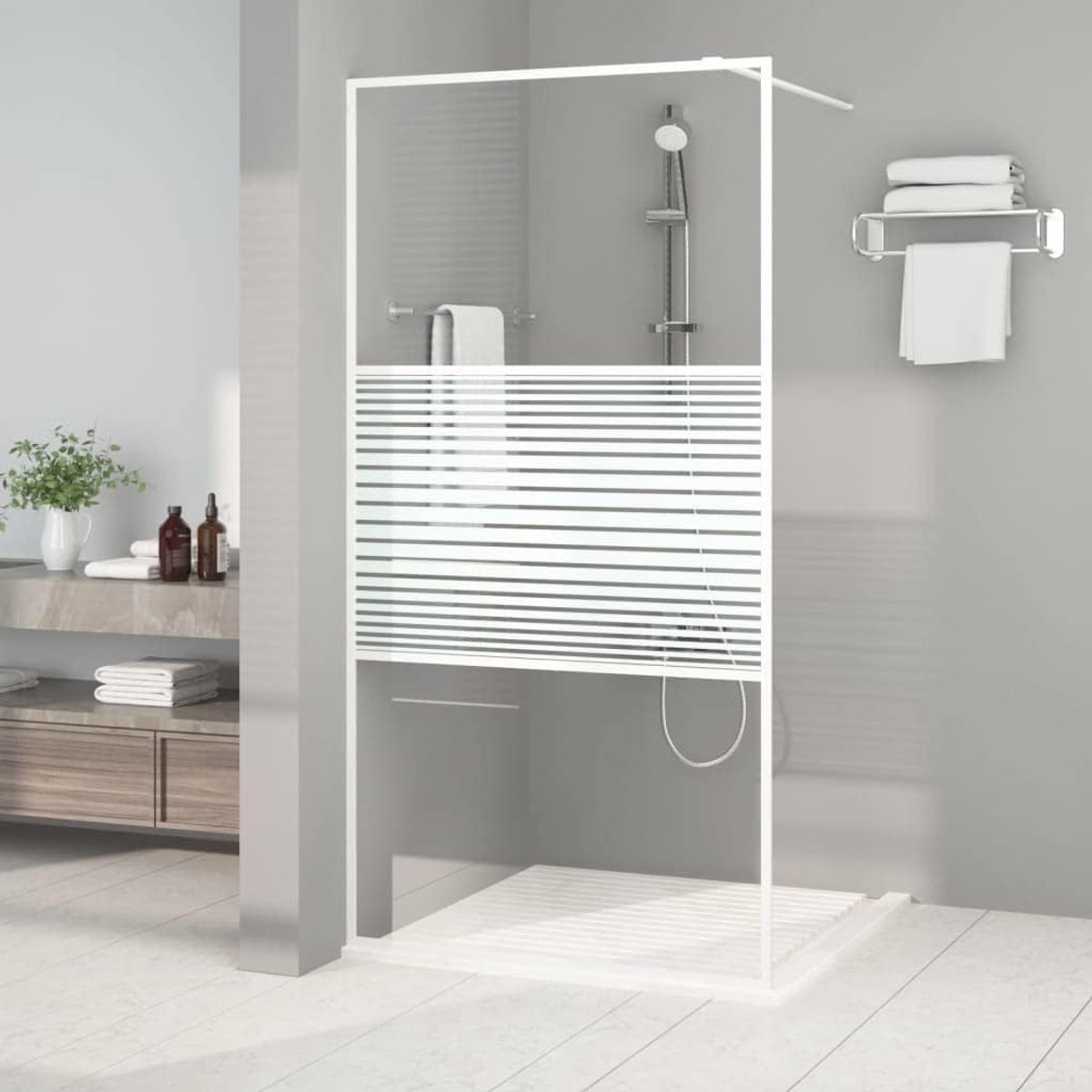 Douchewand voor inloopdouche, 100 x 195 cm, douchewand met ESG-veiligheidsglas en aluminium frame, spatbescherming voor badkamer, wit