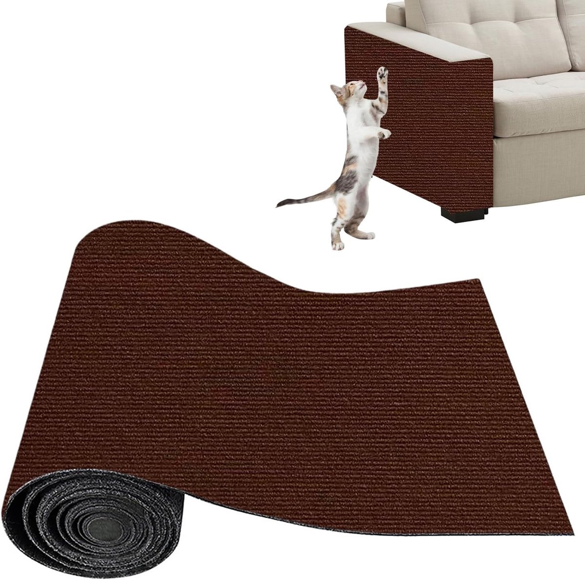 Krabtapijt voor katten, zelfklevende mat om katten, bankbescherming, krasbescherming, doe-het-zelf wandtapijt, beschermt tapijten en banken (bruin, 40 x 200 cm)