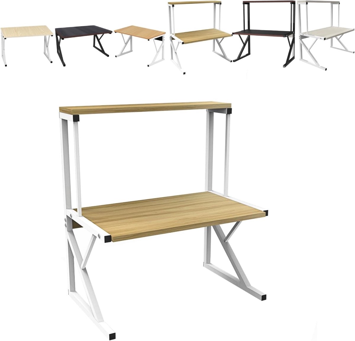 Magnetronhouder van metaal en hout, robuust magnetronrek met kruidenorganizer, magnetronhouder, metalen rek (walnoot geel, 3 niveaus)