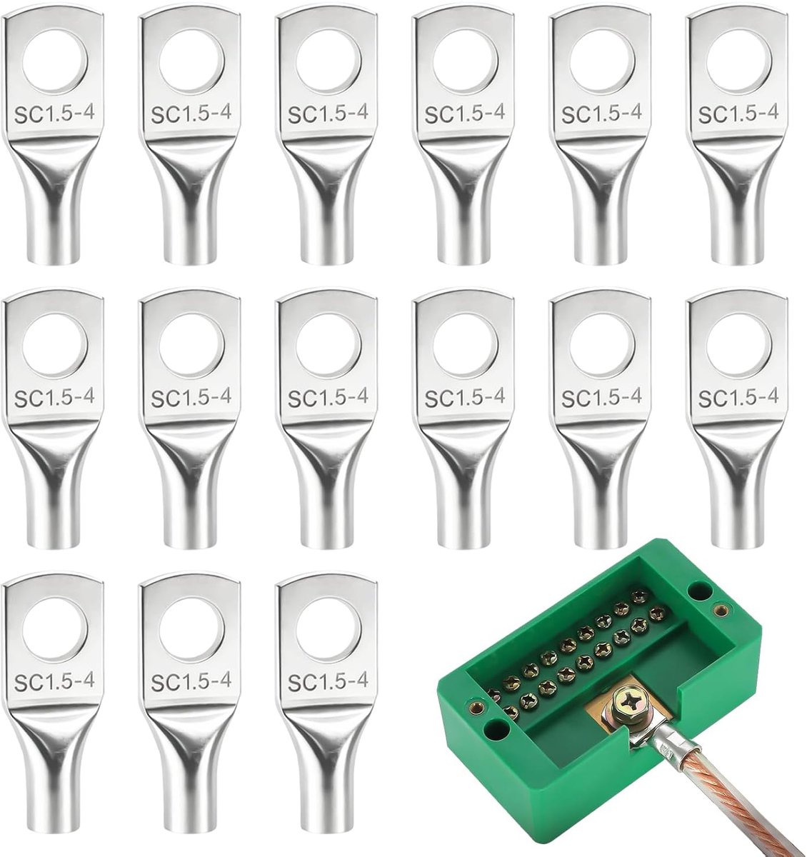 15 stuks buiskabelschoenen, M8 50 mm², voor veilige verbindingen in elektrische installatie en voertuigbekabeling ringkabelschoenen set van koper met stabiele bevestiging voor kabelschoenen 50 mm