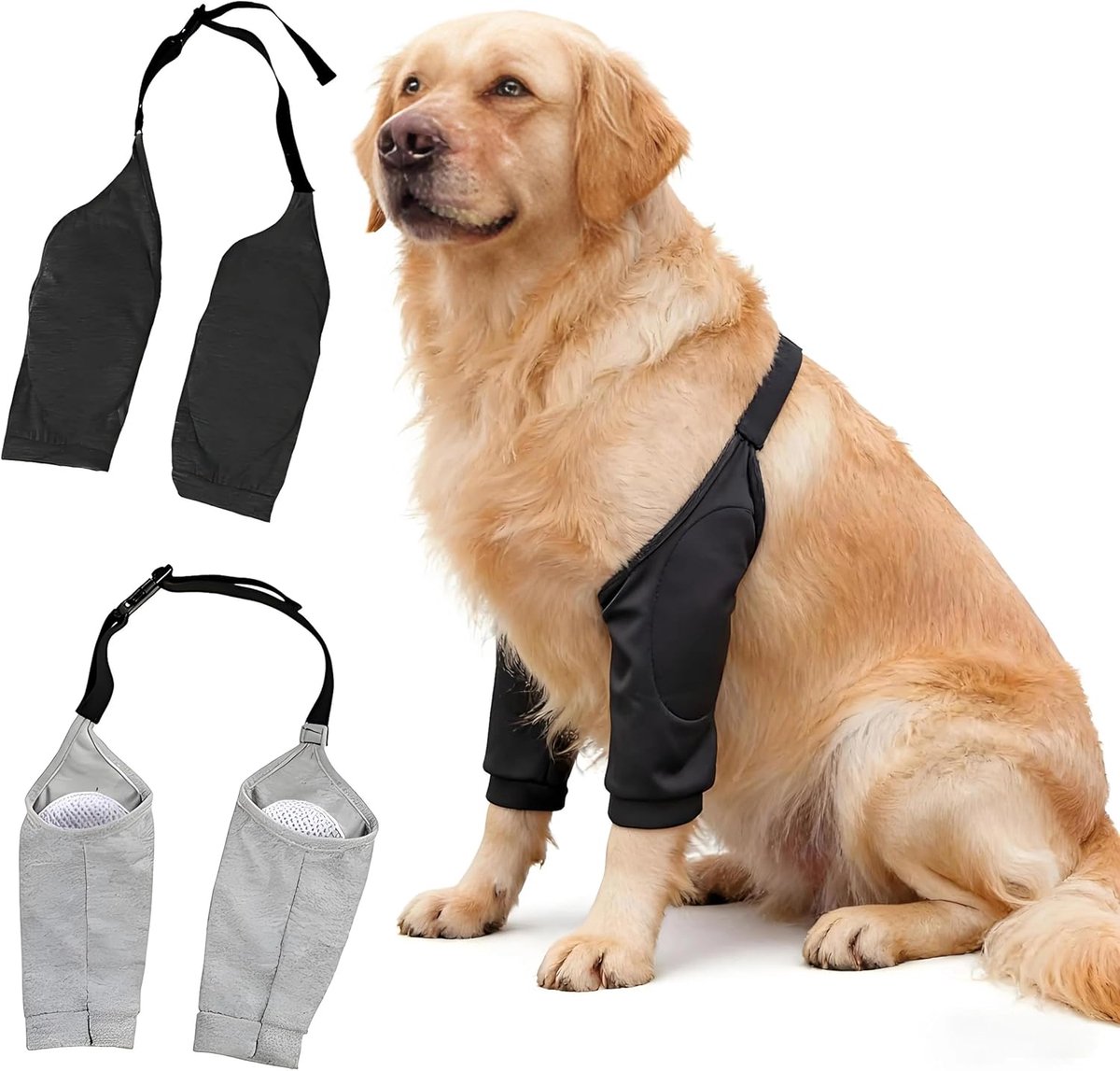 2 stuks elleboogbeschermers voor honden, zwart en grijs, netstructuur, kniebandage hond, maat XXL, verstelbare elleboogbandage hond, ter bescherming van de gewrichten en knieën van honden