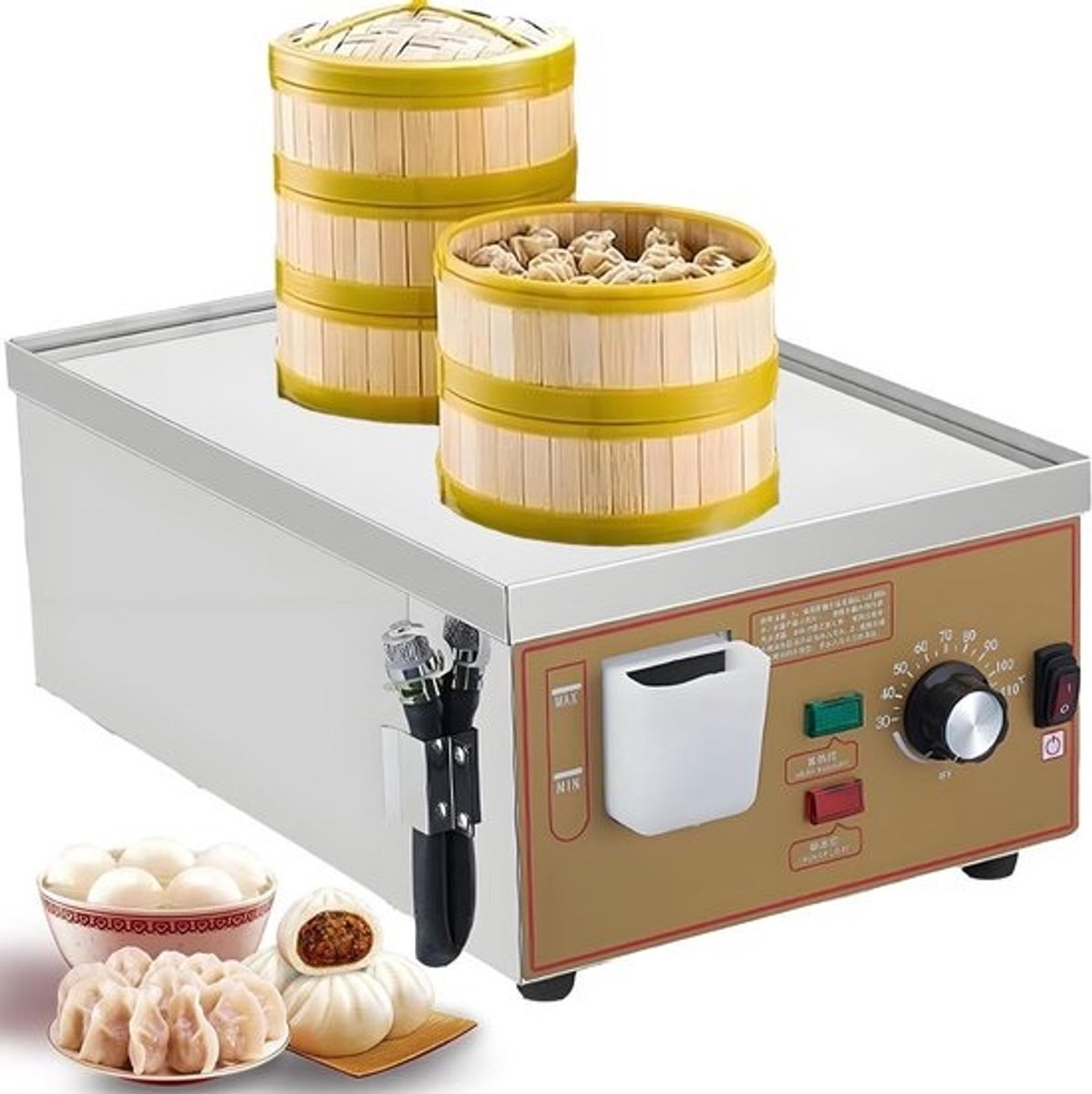 Elektrische Stoommachine - Broodjes Stomer - Commercieel Gebruik - Nauwkeurige Temperatuurregeling - 48x67x20 cm