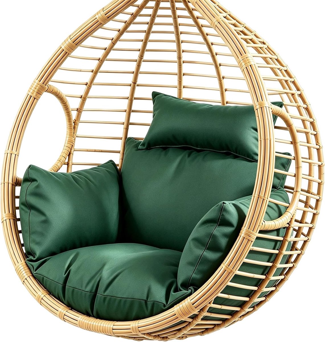 Kussen voor hangstoel, schommelstoel, outdoor, modern, tuinkussen met hoofdsteun, polyester zitkussen, zacht, waterdicht, vervangend kussen voor rotan hangstoel (donkergroen)