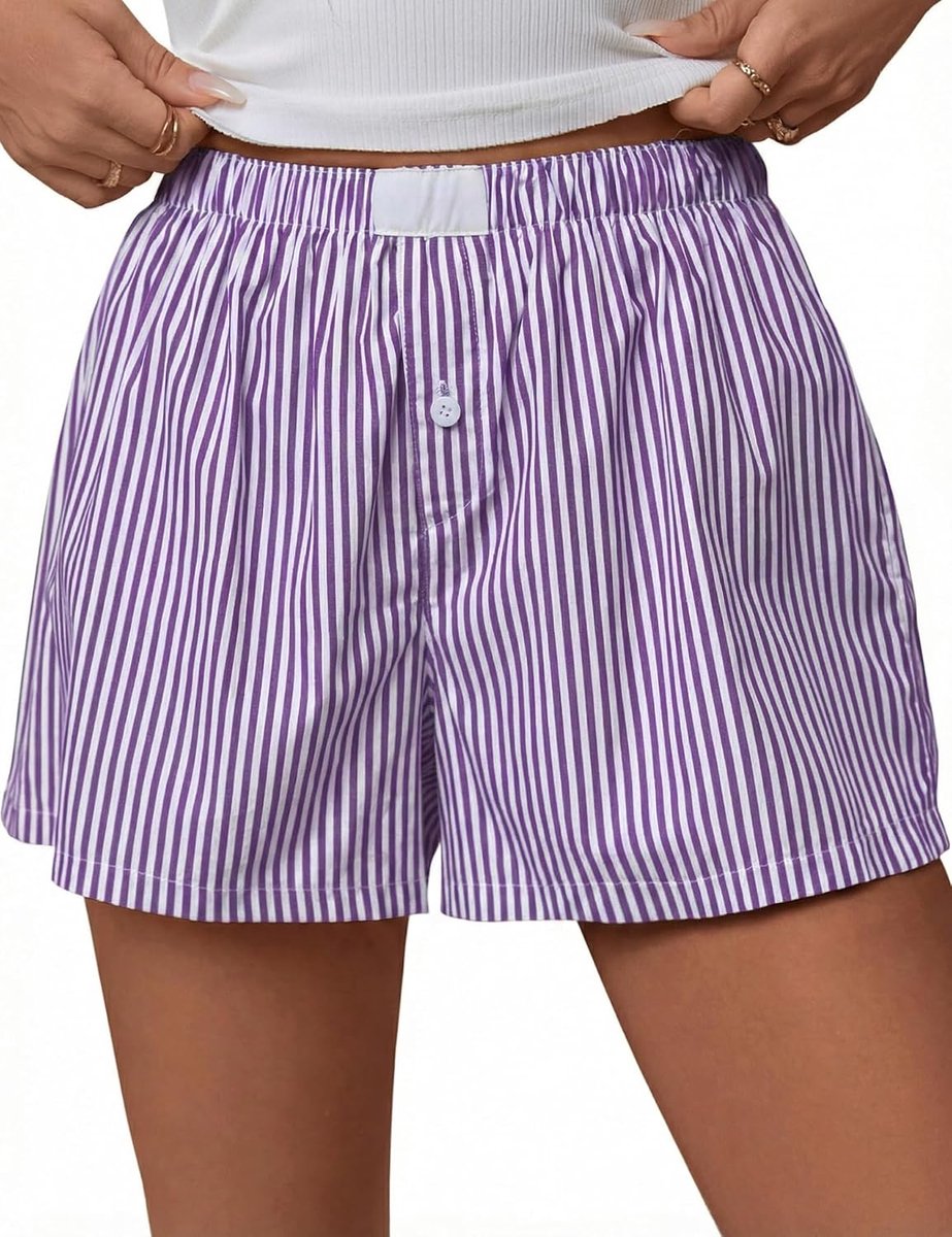 Boxer Shorts Vrouwen Gestreept Katoen Casual Slaap Lounge Korte Voor Zomer 2026 Plaid Elastische Taille Pyjama Bottoms
