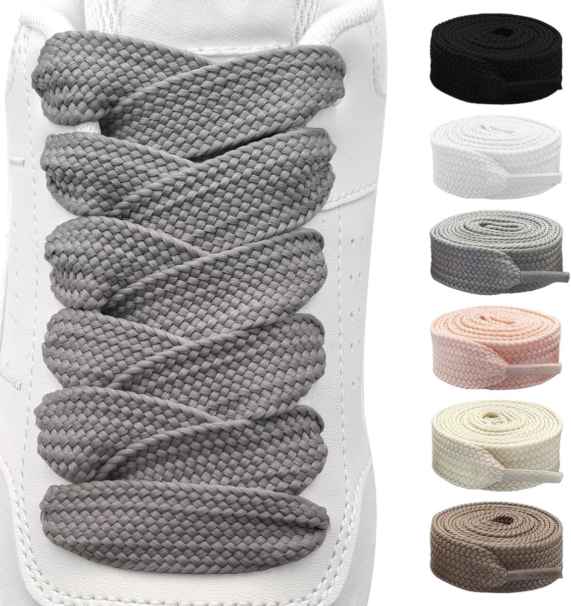 2 paar 20 mm brede platte veters, platte dikke brede veters, scheurvaste vervangende veters van polyester voor sportschoenen, trainers, vrijetijdsschoenen