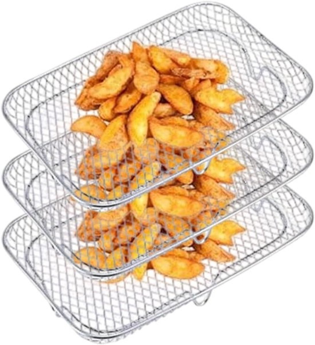 Friteuse Rooster - Keuken Accessoire - Gezond Koken - Roestvrij Staal 304 - 3 Stuks - Zilver