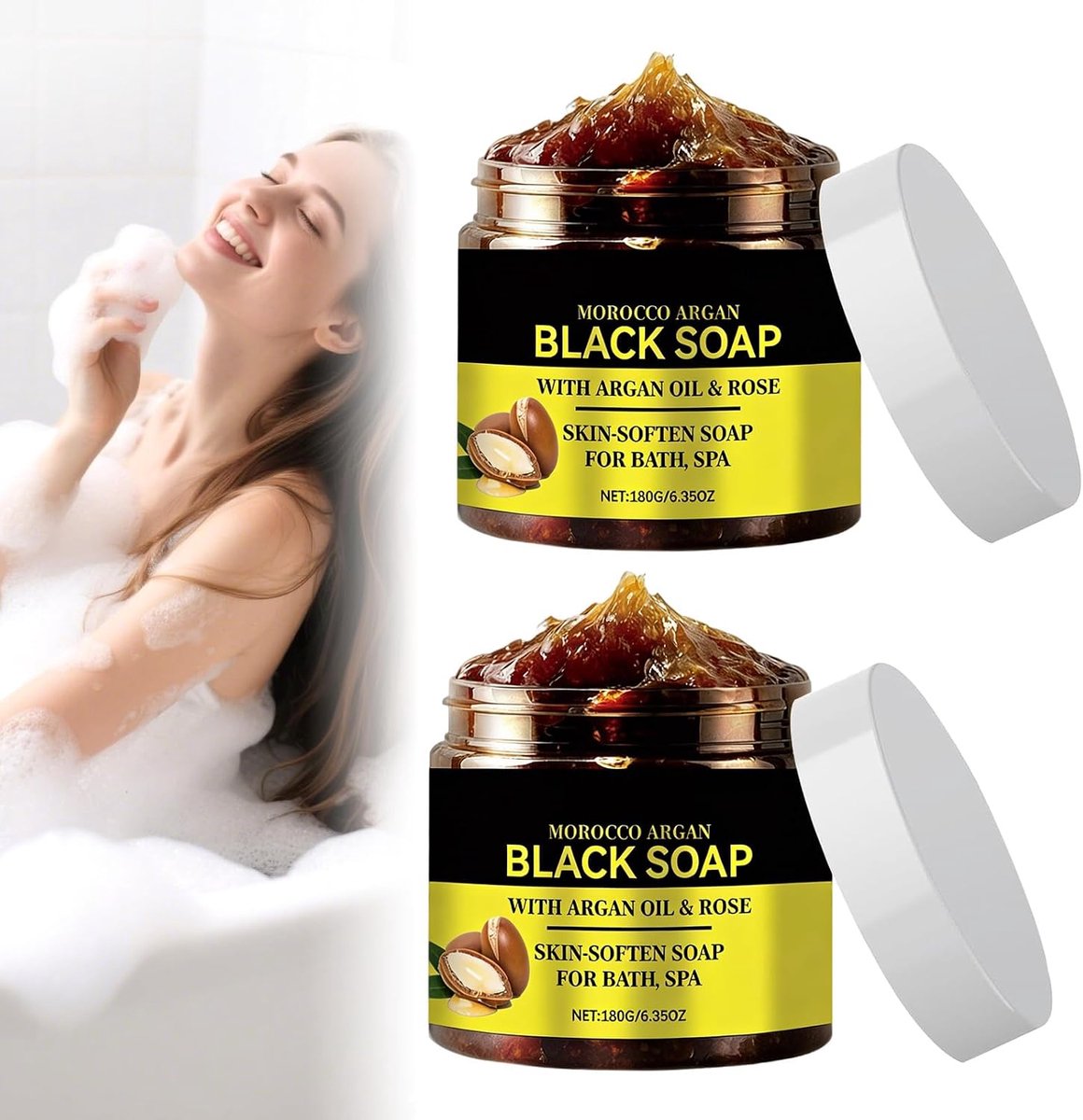 Zeep, Zwarte Zeep met Argan en Roos, Marokko Body Scrub, voor een zachte huid