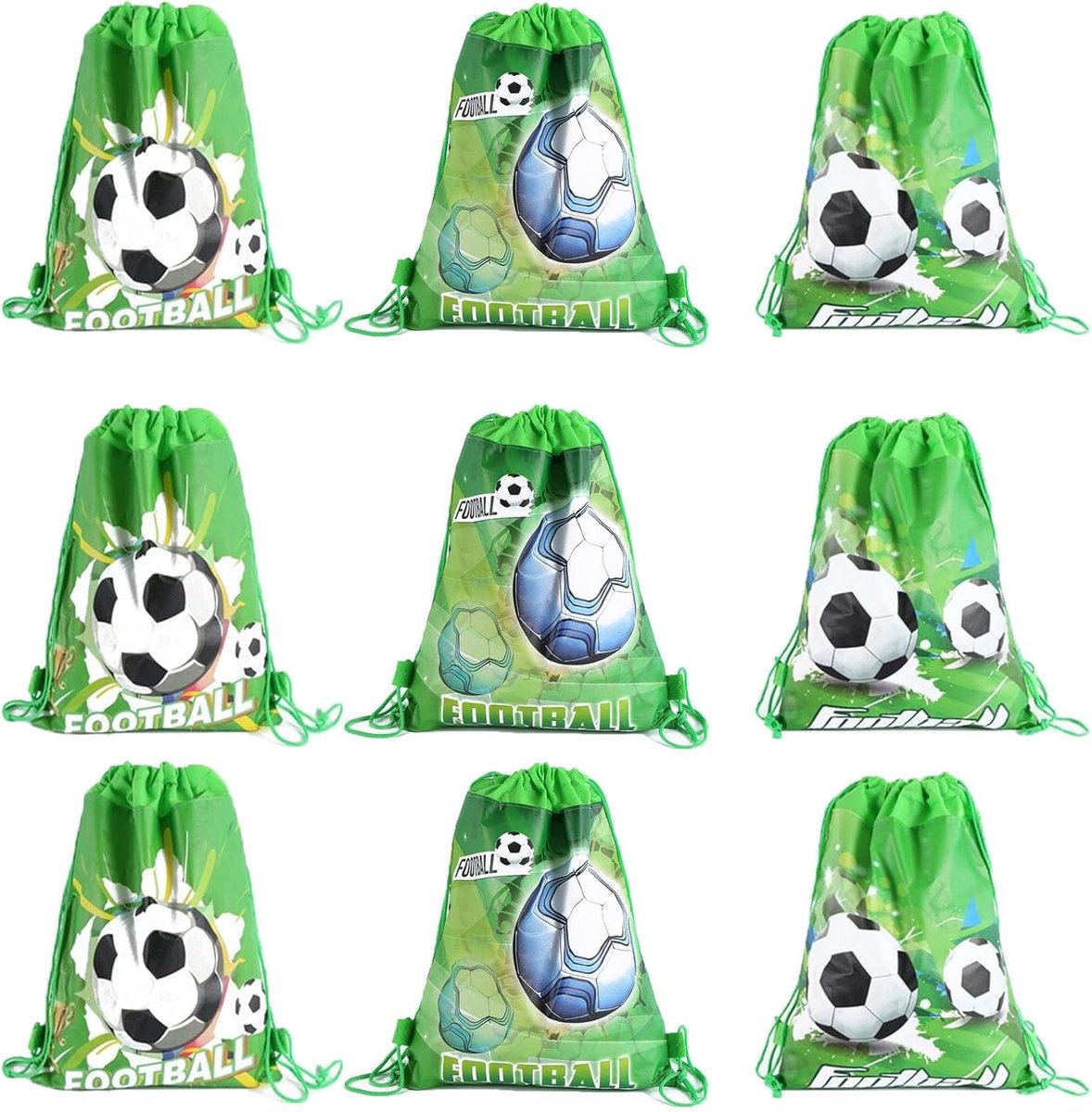 9 stuks voetbaltas met trekkoord, feesttas, goodie bags, cadeautje voor kinderverjaardag, jongens, cadeauzakjes, voor kinderen, meisjes en jongens, feestzakjes