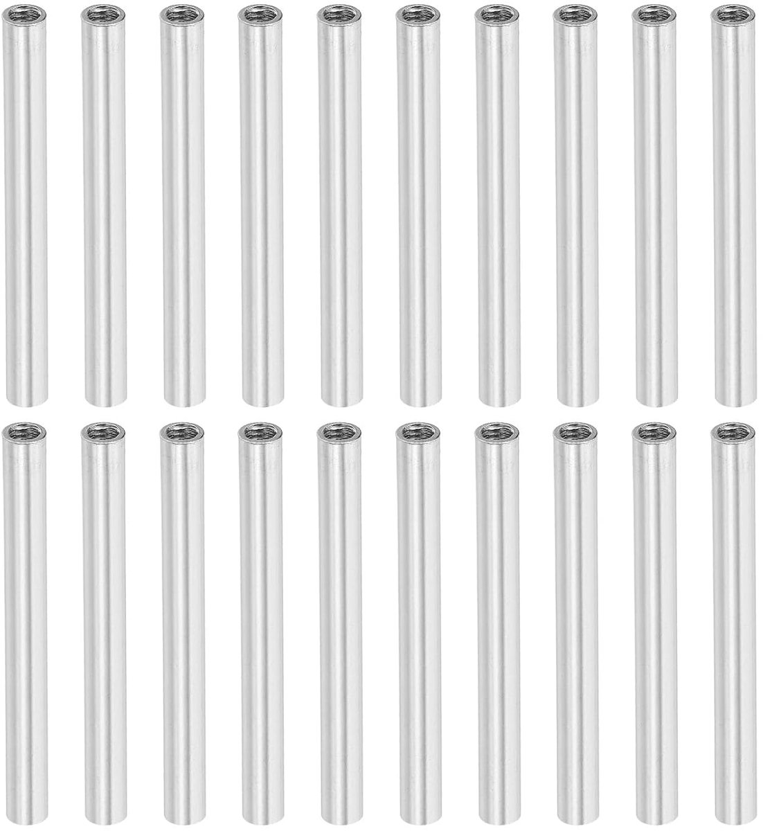 Ronde koppelingsmoer, M4 x 0,7 mm binnendraad 55 mm (2,17 inch) Ronde hulsverbinder stangaansluiting buismoer bevestigingselement verpakking van 20