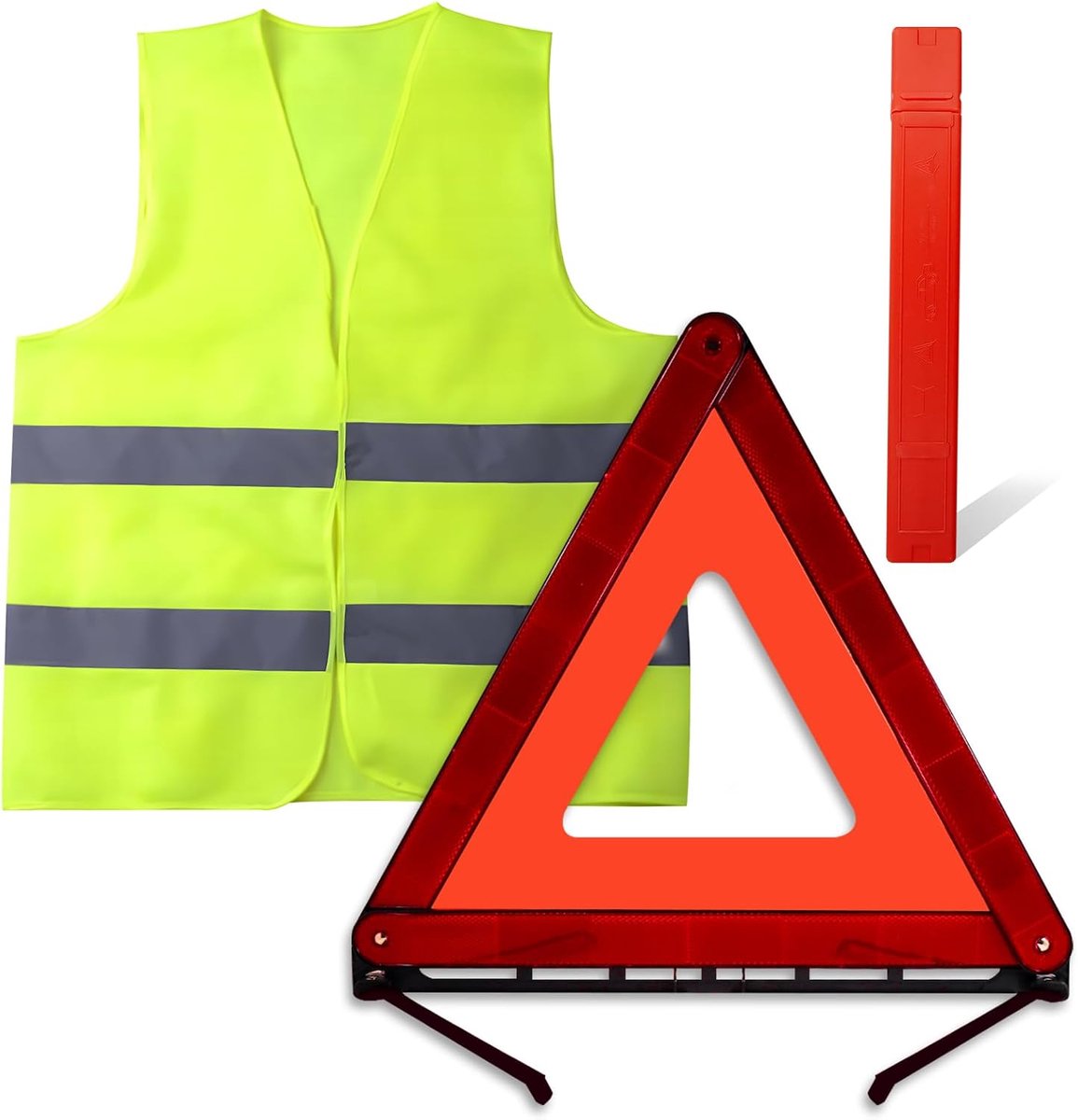2-in-1 waarschuwingsdriehoek autoveiligheidsvestset, reflecterende gevarendriehoek, opvouwbaar waarschuwingsdriehoek autoveiligheidsvest, met opbergkoffer, snelle montage, licht en effectief voor auto